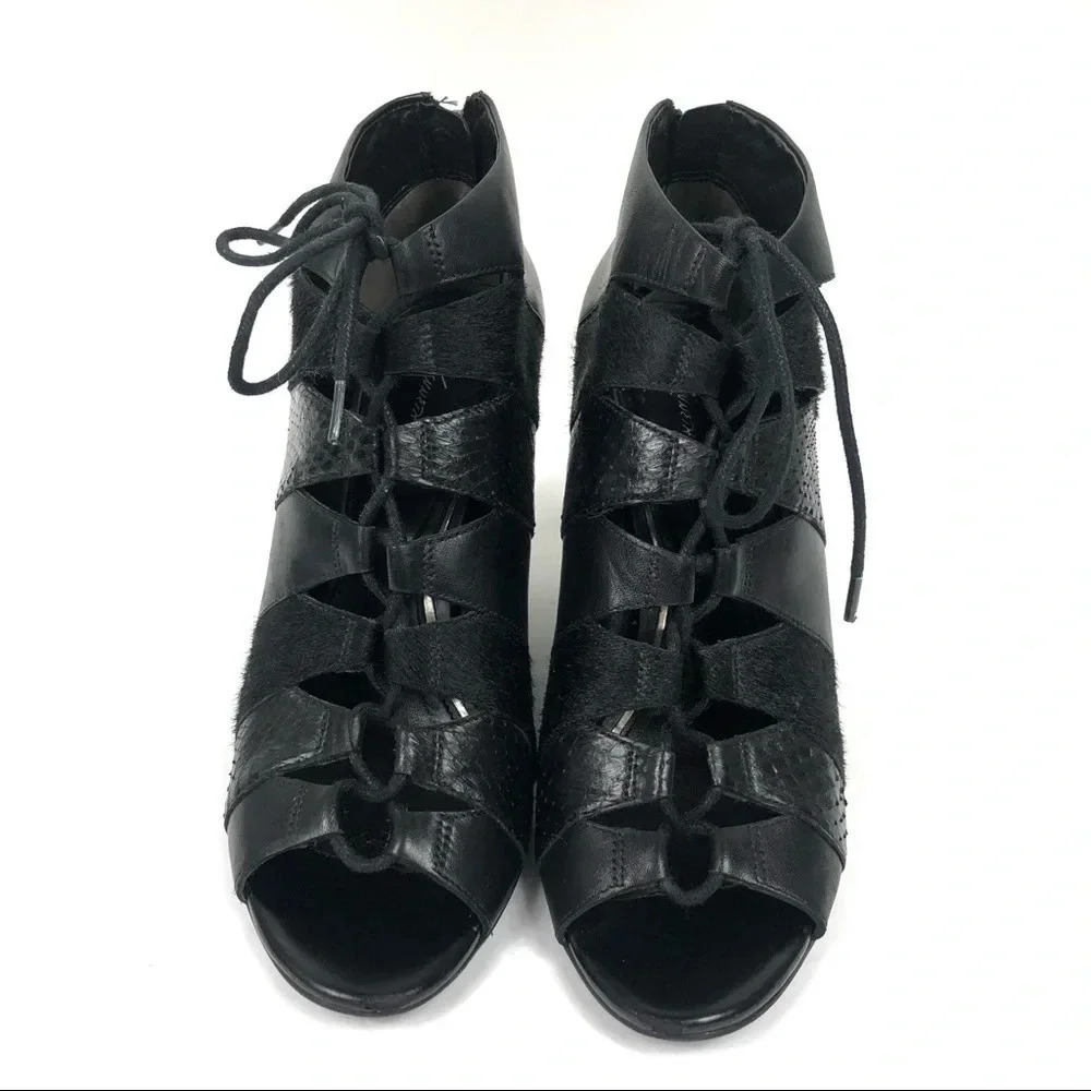 Kenneth Cole Calf Hair Lace Up Open Wedges Booties - Picture 4 of 8